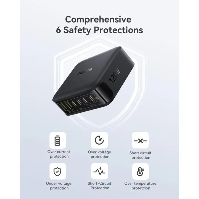 Baseus Charger Desktop  120W 4 USB C+2 USB A, PD3.0, GaN, EnerFill FH21   Cosmic Black — image 4