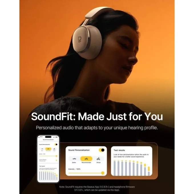Baseus Headphones Over Ear, ANC, Dolby Audio, Hi-Res Audio, 100H Playtime, Inspire XH1 By BOSE  White — image 4
