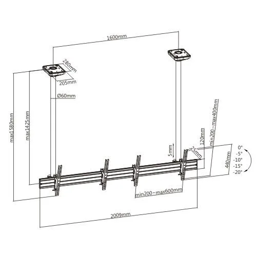 Brateck TV Ceiling Mount Twin 60x40 50kg/Screen 1.58m Lockable LVC03-246TL-02 — image 8