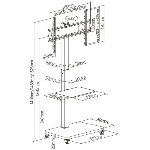 Brateck FS32-46W TV Trolley with Shelf 60x40 1.53m 40kg — image 7