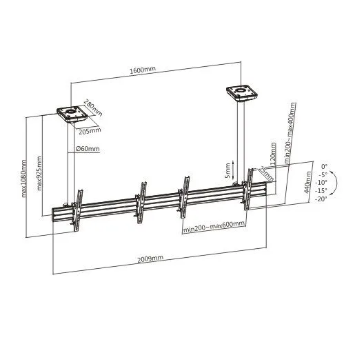 Brateck TV Ceiling Mount Twin 60x40 50kg/Screen 1.08m Lockable LVC03-246TS-02 — image 7