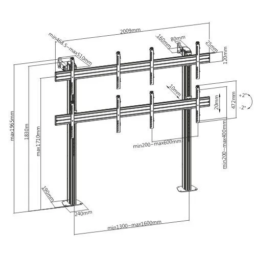 Brateck Video Wall FloorStand 4x4 60x40 50kg/Screen LVS02-446FB — image 6