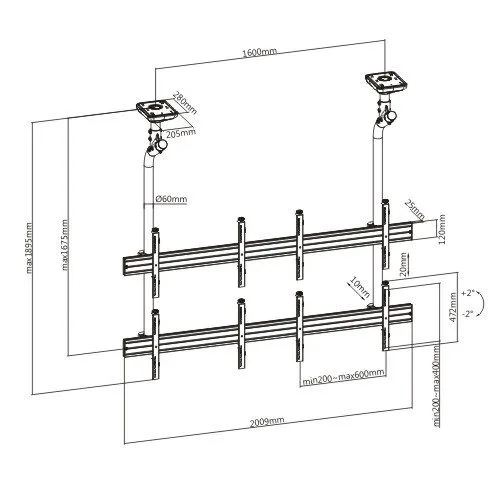 Brateck Video Wall Ceiling 2x2 60x40 50kg/Screen LVC03-446FL-02 — image 10