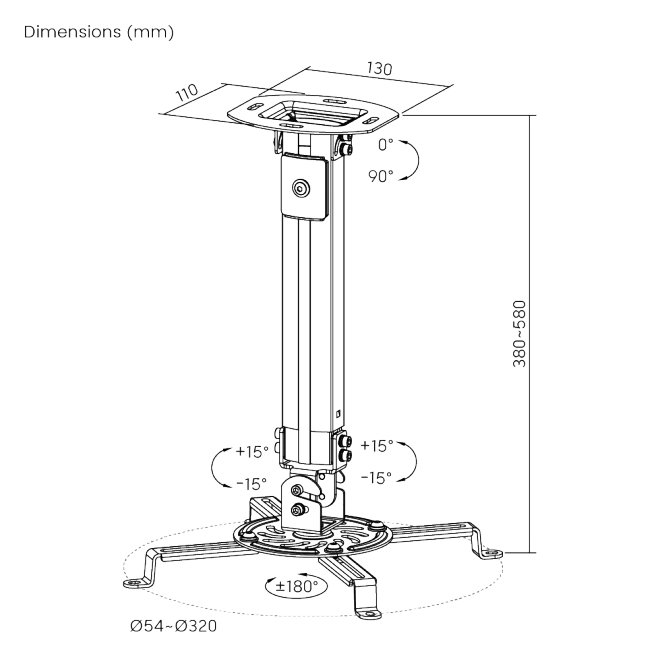 Brateck PRB-18S Ceiling Projector Mount 38-58cm 13.5kg Black — image 2