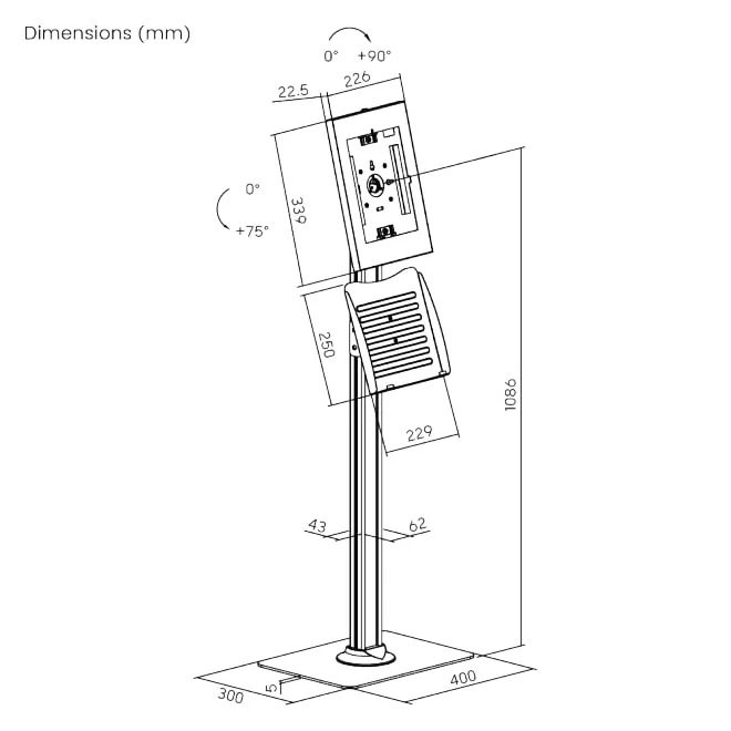 Brateck Tablet FloorStand AntiTheft 10-11'' with Brochure Holder PAD34-04 White — image 3