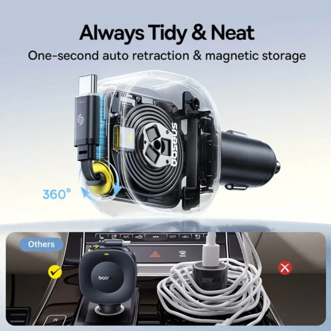 Baseus Car Charger 30W VR2 with Retractable Cable Black — image 4