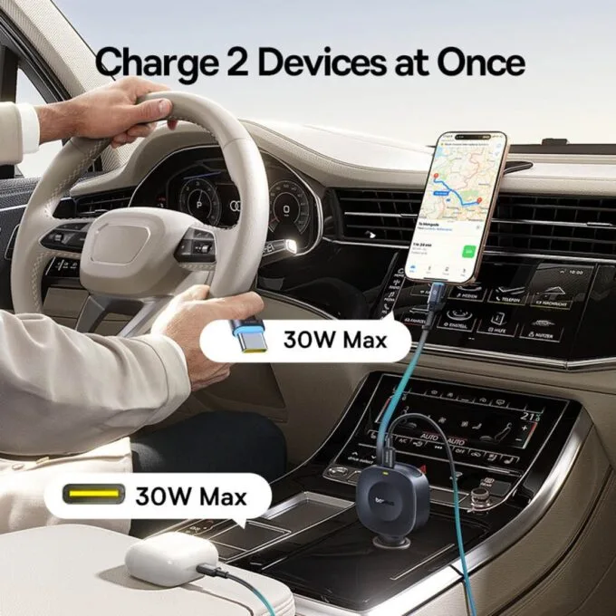 Baseus Car Charger 30W VR2 with Retractable Cable Black — image 5