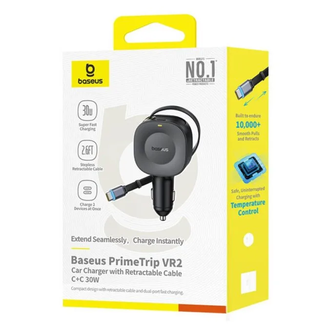 Baseus Car Charger 30W VR2 with Retractable Cable Black — image 6