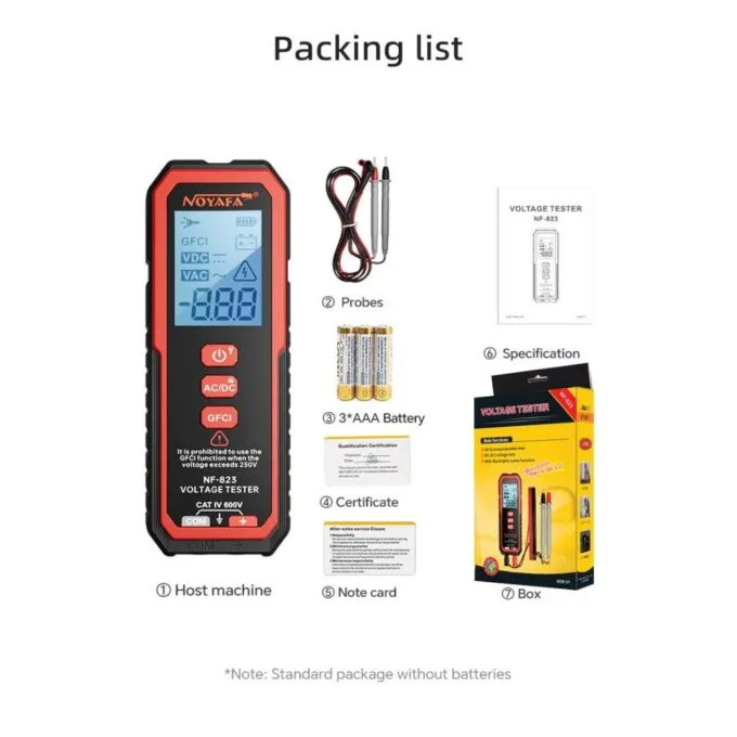 Noyafa Voltage Tester for AC/DC Wide Voltage Range, GFCI Functionality with LED Light NF-823 — image 6