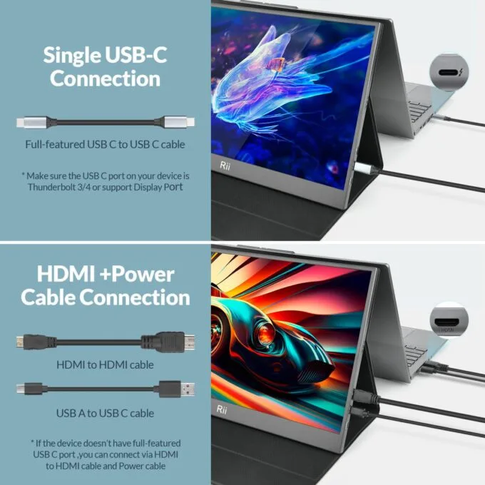 Rii Monitor Portable 15.6" Full-HD with USB-C/HDMI & Case/Stand RS100 — image 6