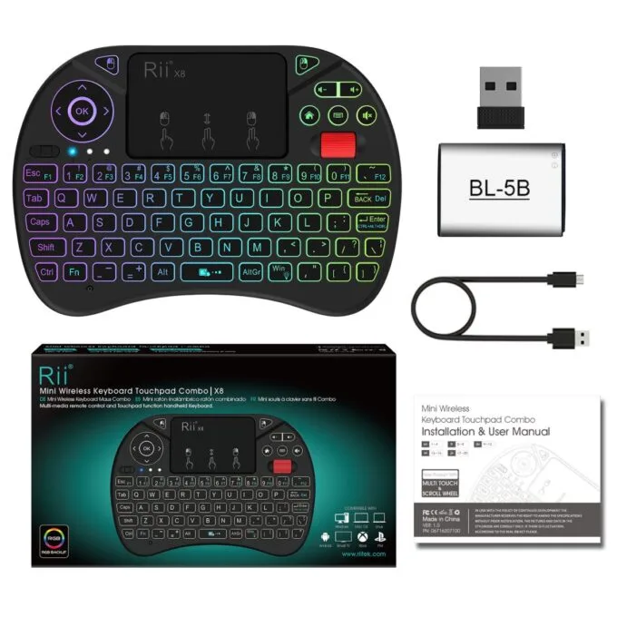 Rii Mini Keyboard Wireless 2.4GHz with Touchpad, Scrollwheel & Media Keys RGB X8 — image 5