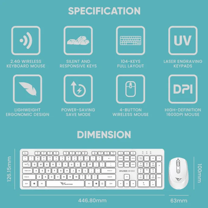 Alcatroz Keyboard & Mouse Wireless Xplorer AIR 3300 White — image 6