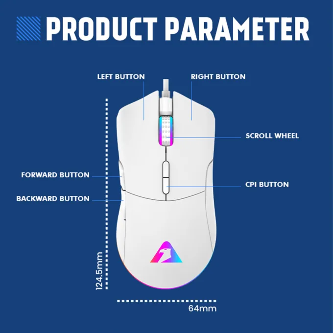 Armaggeddon Gaming Mouse Wired 12000CPI Silent , HUANO Switches FALCON V STEALTH White — image 6