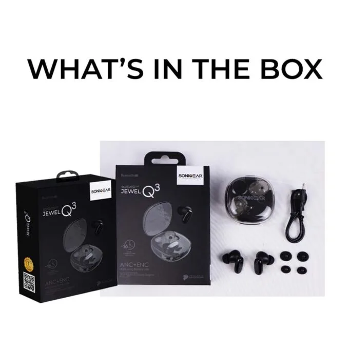 SonicGear Earphones Bluetooth ANC+Display EarPump Jewel Q3 Black — image 6