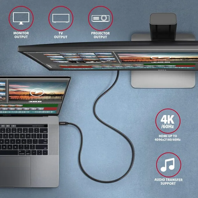 USB-C cable - USB-C 3.2 Gen 2 BUCM32-CM20AB, 2m, PD 100W, 5A, 4K HD, ALU, braid, black — image 7