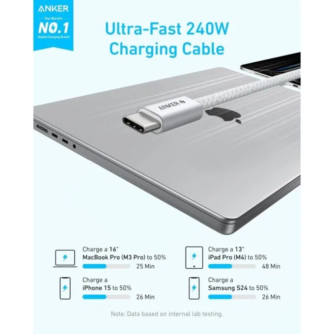 Anker Mobile Cable USB-C to USB-C 240W 1.0m White — image 2