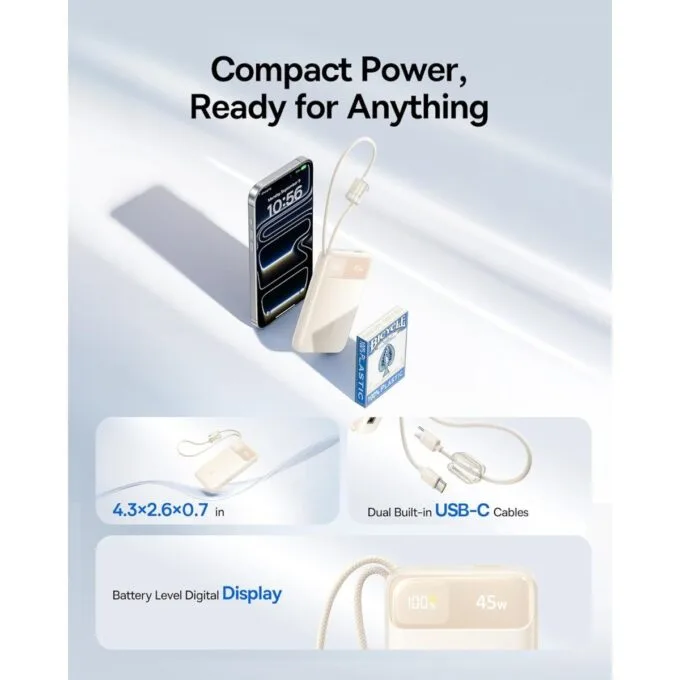 Baseus Powerbank 45W 10000mAh + Display EnerFill FC11 Beige — image 2