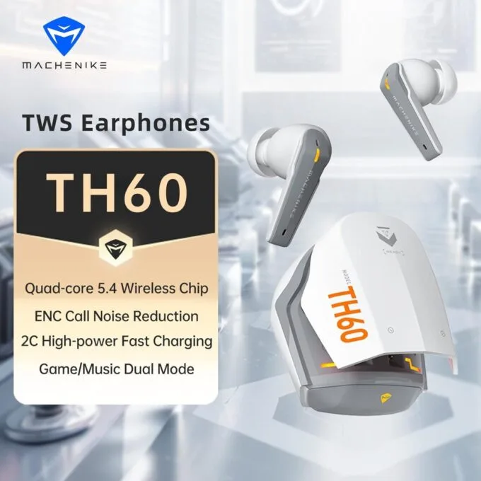 Machenike TWS Earphones TH60 , Ultra-Low Latency, Active Noise Cancelling Mic, 36-Hour Battery Life, IPX5 , VR, Switch, Pc, Phone, White — image 2