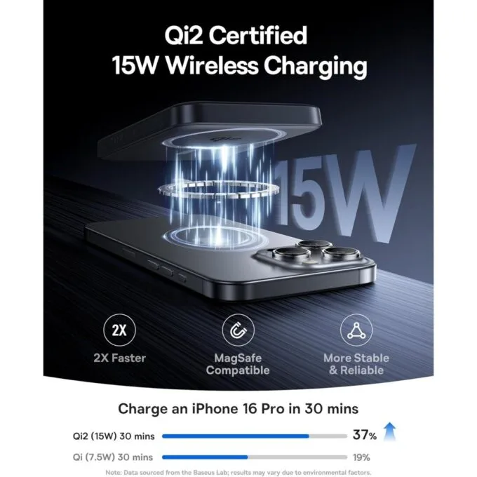 Baseus Powerbank Wireless 22.5W 10000mAh Qi2 EnerFill FM12 Black — image 3