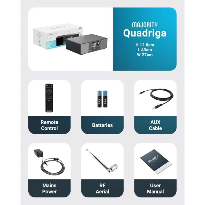 Majority QUADRIGA 2.1 Mini HiFi 120W with 6'' Subwoofer, CD Player, Internet Radio, Bluetooth, USB — image 7