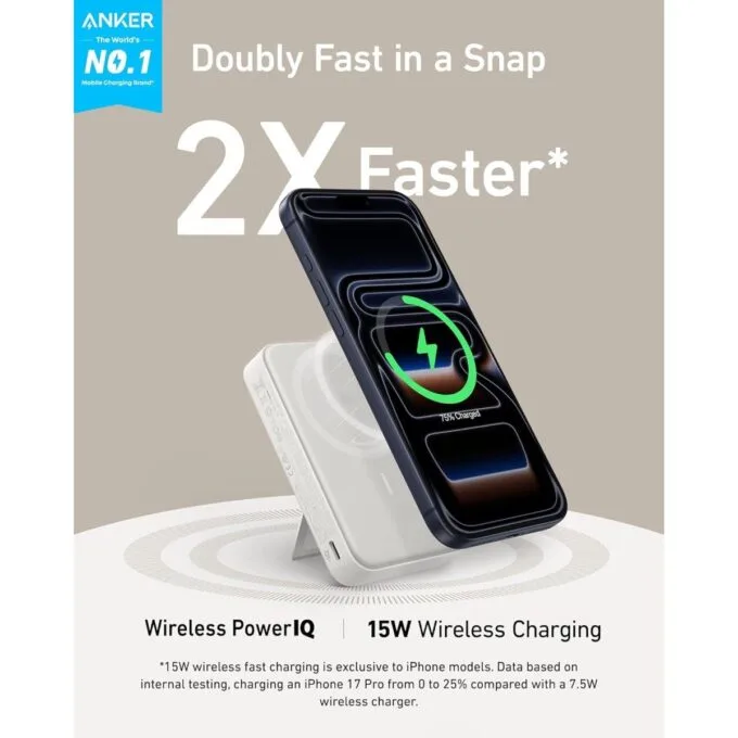 Anker Mobile Powerbank Wireless 10000 15W Smart Display Qi2 MagGo Black — image 4