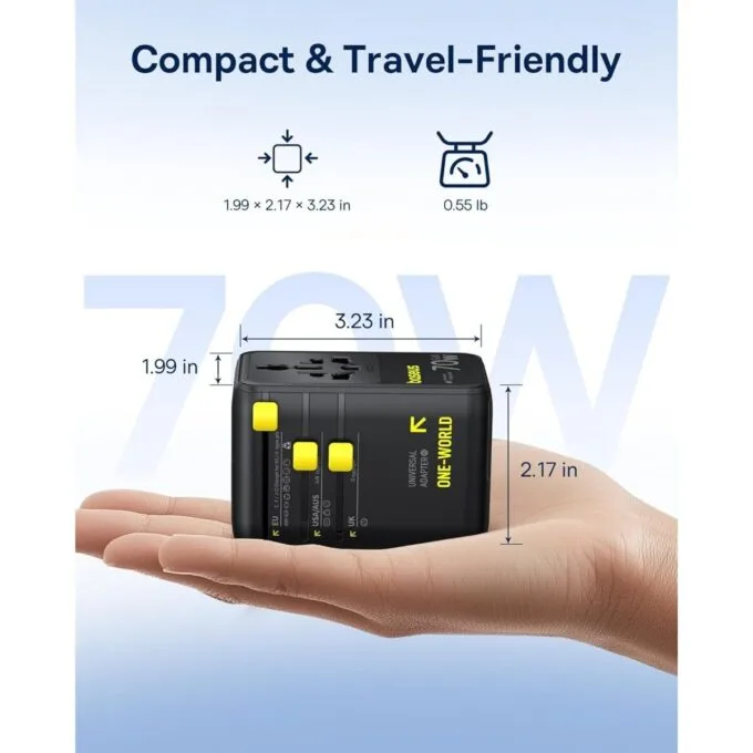 Baseus Charger Wall 70W EnerCore CG11 Universal Travel Adapter with Retractable Cable s Black — image 5