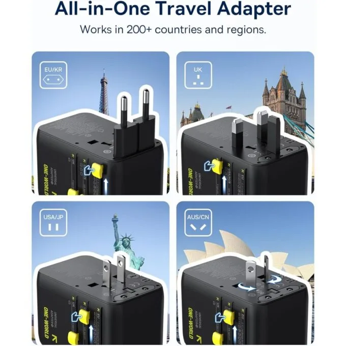 Baseus Charger Wall 70W EnerCore CG11 Universal Travel Adapter with Retractable Cable s Black — image 2