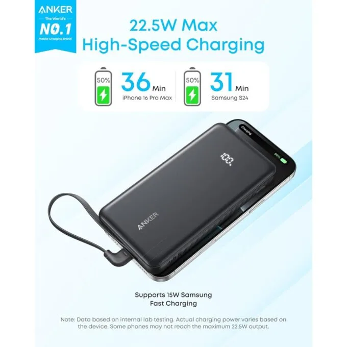 Anker Mobile Powerbank 20000 22.5W Built-In USB-C Cable Black — image 4