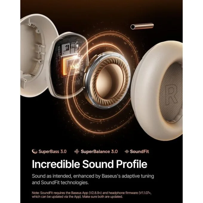 Baseus Headphones Over Ear, ANC, Dolby Audio, Hi-Res Audio, 100H Playtime, Inspire XH1 By BOSE  White — image 5