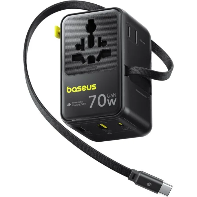 Baseus Charger Wall 70W EnerCore CG11 Universal Travel Adapter with Retractable Cable s Black — image 1