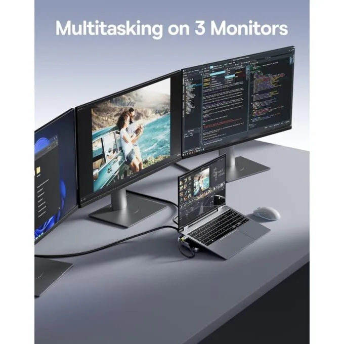 Baseus 12-in-1 Laptop Docking Station 2 x 4K HDMI & 1 x 4K DP - 2x USBC & 3x USB-A - SD Gb Lan PD100W — image 6