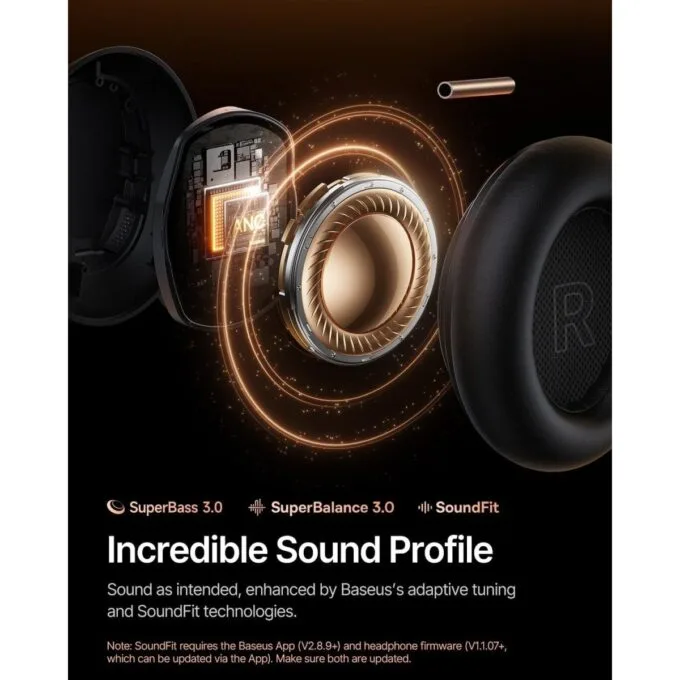 Baseus Headphones Over Ear, ANC, Dolby Audio, Hi-Res Audio, 100H Playtime, Inspire XH1 By BOSE Black — image 7
