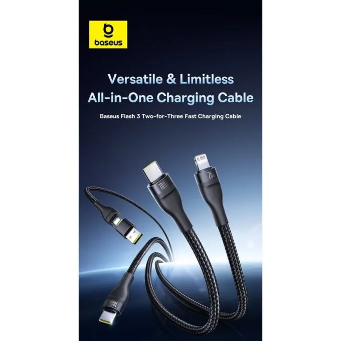 Baseus Cable 3in1 USB-C/USB-C/Light to USB-C /USB A, Flash 3 Series 1.5m Black — image 2