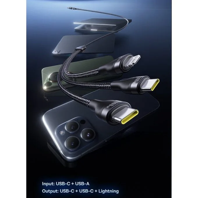 Baseus Cable 3in1 USB-C/USB-C/Light to USB-C /USB A, Flash 3 Series 1.5m Black — image 4