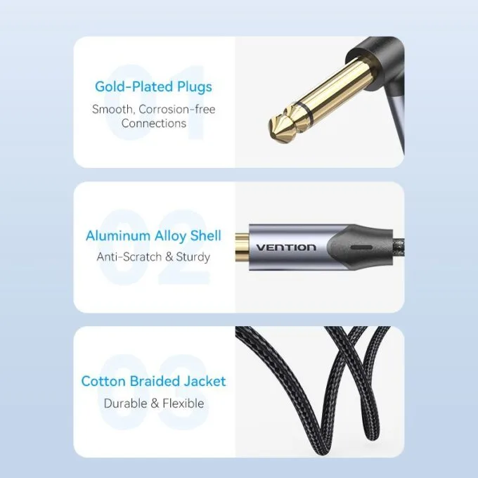 Vention AUDIO 6.3mm M to 6.3mm M Right Angle Braided-Metal 3.0m BKEHI — image 7
