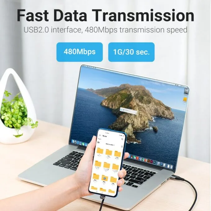 Vention Cable USB-A 2.0 to USB-C U-Shaped 5A Braided 1.5m COHHG — image 7