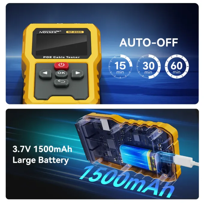 Noyafa Multi-Function Cable Tester for Continuity & Wiremap, PoE, Length Measurement, Port Flash, Color Screen & Rechargeable Battery NF-8504 — image 7