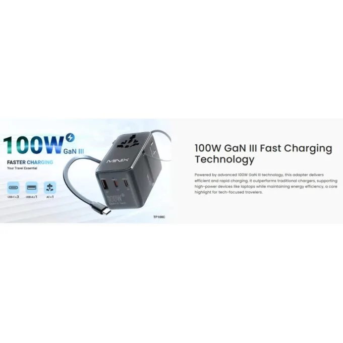 MINIX Gan Wall Charger Travel 100W with Retractable USB-C cable TP100C — image 7