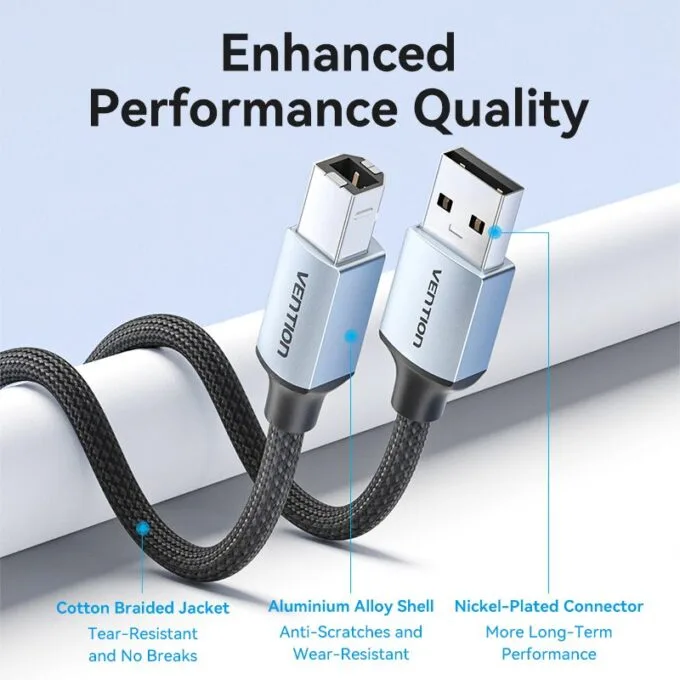 Vention IT Cable USB-A 2.0 to USB-B Printer Braided 5.0m Aluminium Grey CTTHJ — image 7