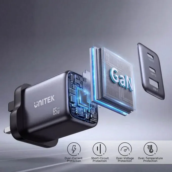 Unitek Charge Wall GaN 65W USBCx2 USBAx1 UK P1130 Black — image 6