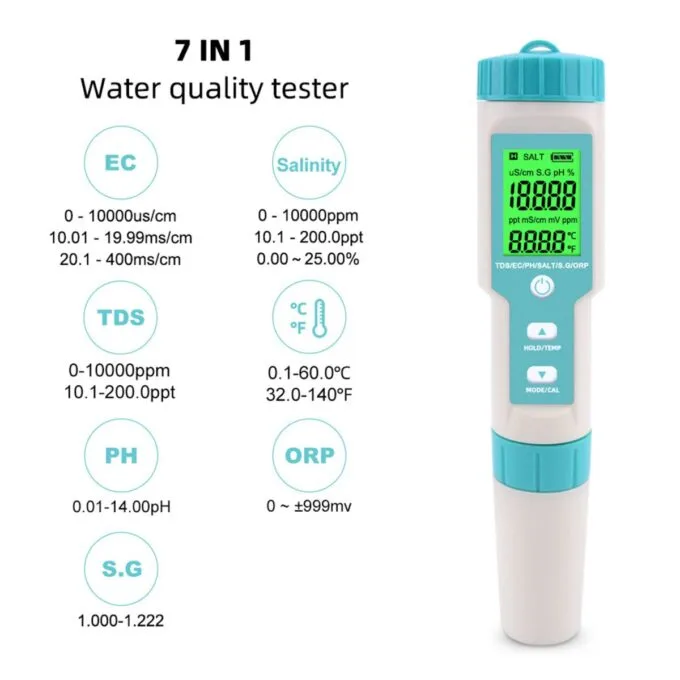 Noyafa Water Quality Tester with 7-in-1 Measurement (pH, TDS, EC, Salinity, S.G., ORP, Temperature), High-Precision Probe, IP67 NF-C600 — image 8