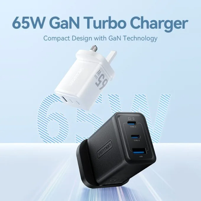 Vention Charger Wall GaN 65W 2xUSBC 1xUSBA White FERW0-UK — image 8