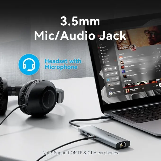 Vention HUB USB-C 1xUSB-C 3.2/USBA3.0/USBA2.0/HDMI 4K60Hz/RJ45/SD/3.5mm/PD TGVHB — image 9