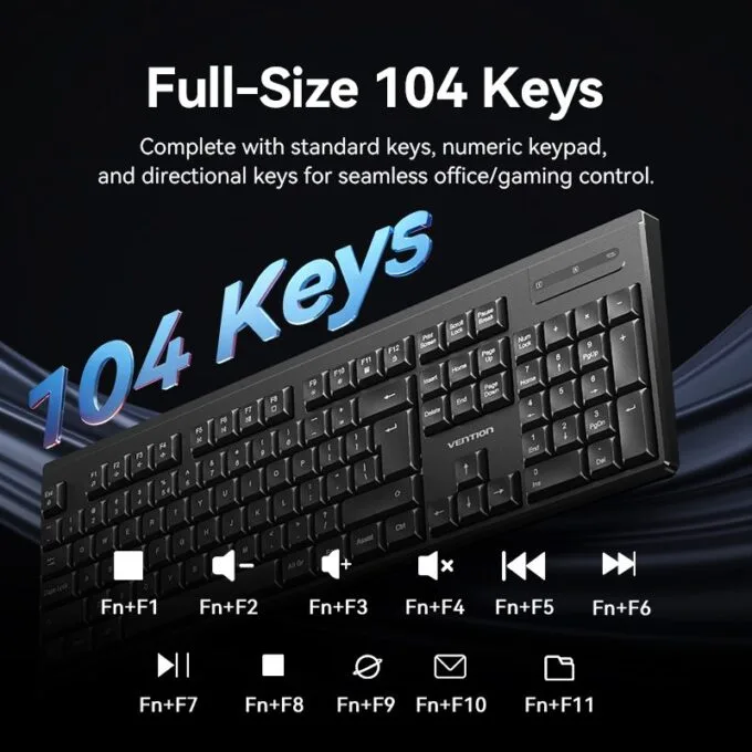 Vention Keyboard and Mouse Combo Wireless Silent Slim Full Size KTZB0-EN — image 12