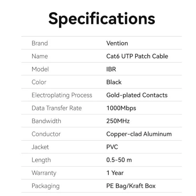 Vention NETWORK Cable CAT6 UTP 3.0m Black IBRBI — image 8