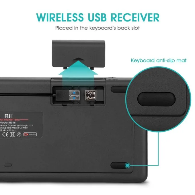 Rii Mini Keyboard Wireless 2.4GHz & Bluetooth with Large Touchpad & Media Keys RGB RT518S — image 7