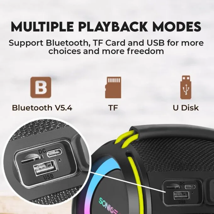 SonicGear Portable Speaker TWS BT/USB/FM/RGB IPX5 10W SONICGO! BOOM 2 — image 15