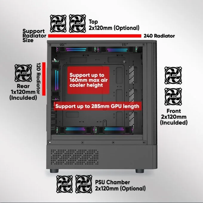 Armaggeddon Gaming Case M-ATX DEEPFREEZE DUPLEX 2 CHROMA Black (3x Chroma Fans) — image 8