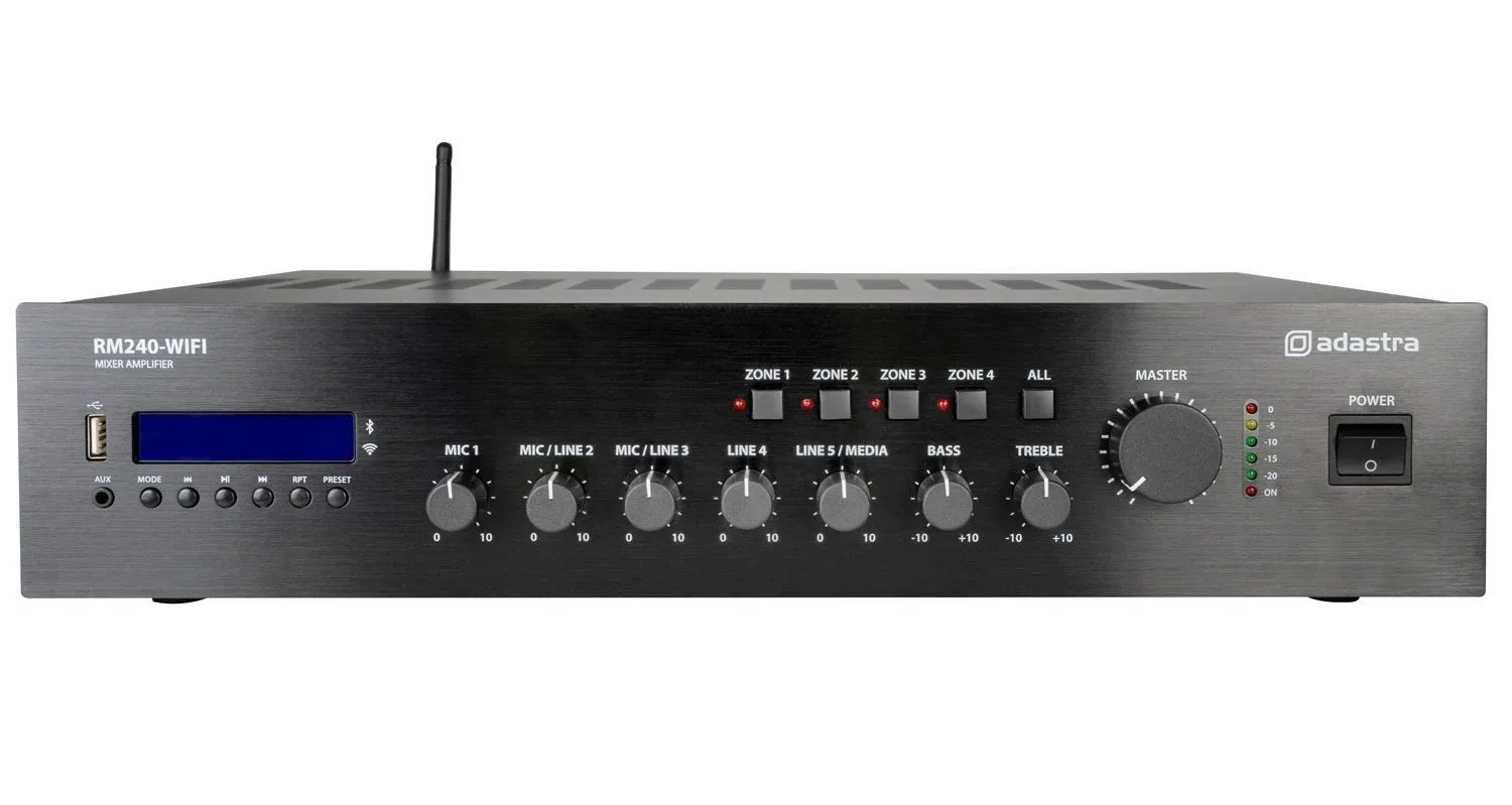 Adastra RM240-WIFI 240W Amplifier 100V with 4 Zones FM/USB/BT/WiFi 953.235UK