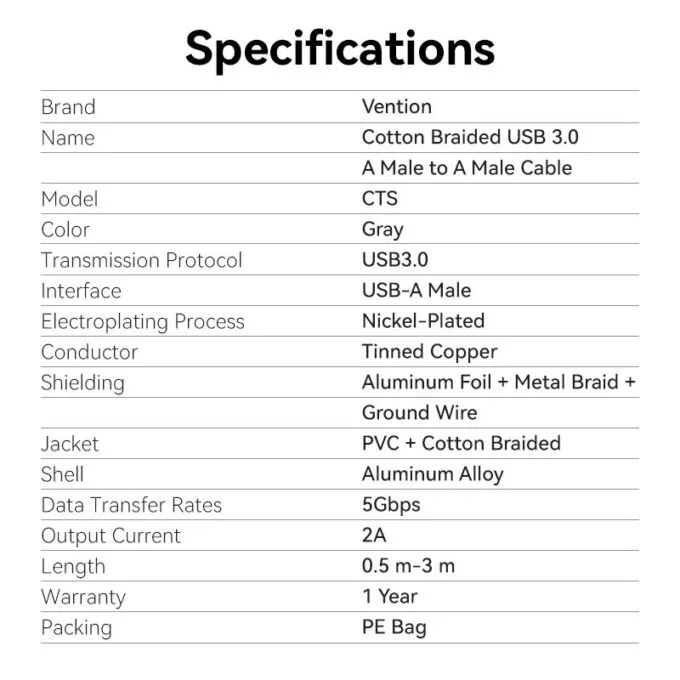 Vention Cable USB-A 3.0 M-M Braided 3.0m CTSHI — image 9